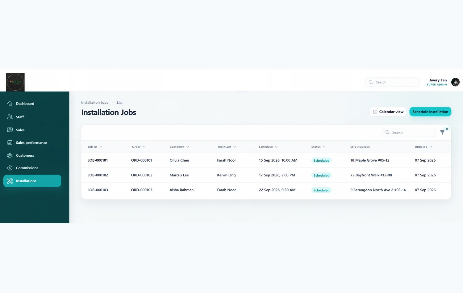 Installation scheduling